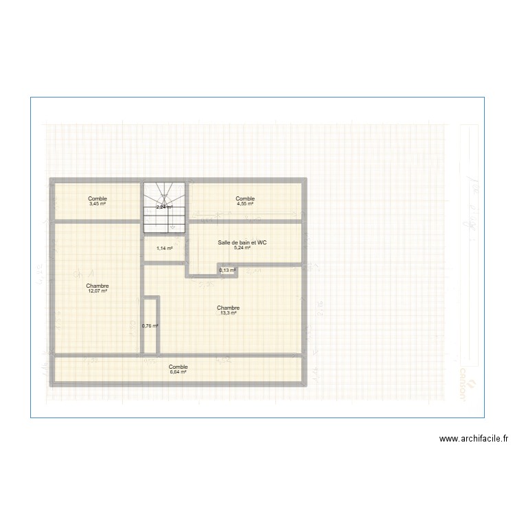 Ville d'Avray - Etage - A date. Plan de 10 pièces et 50 m2