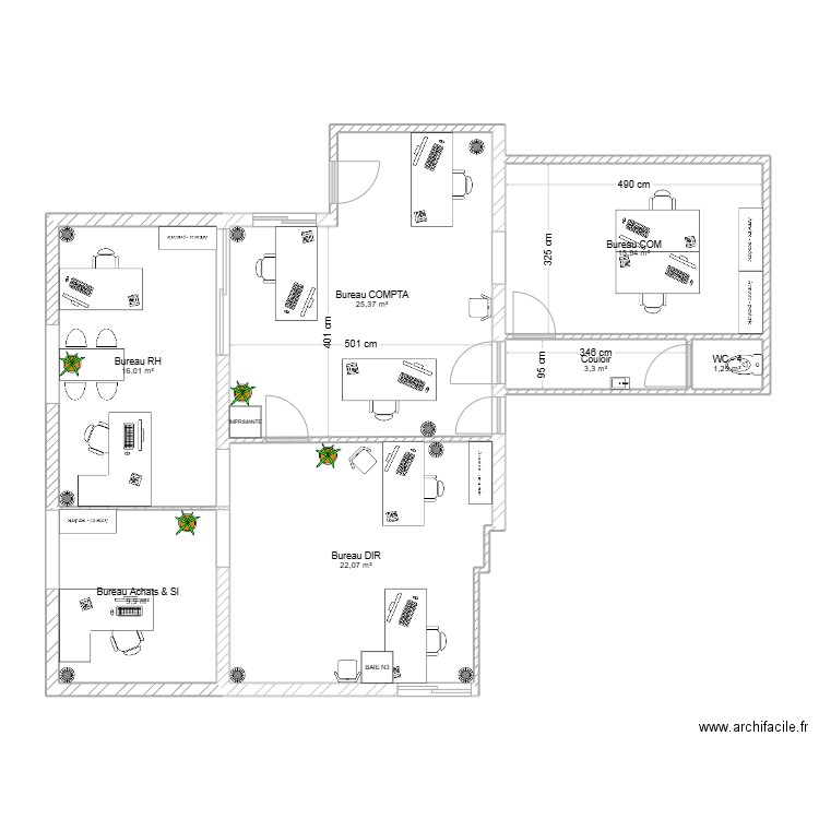 Bureaux groupe v1.3. Plan de 7 pièces et 94 m2