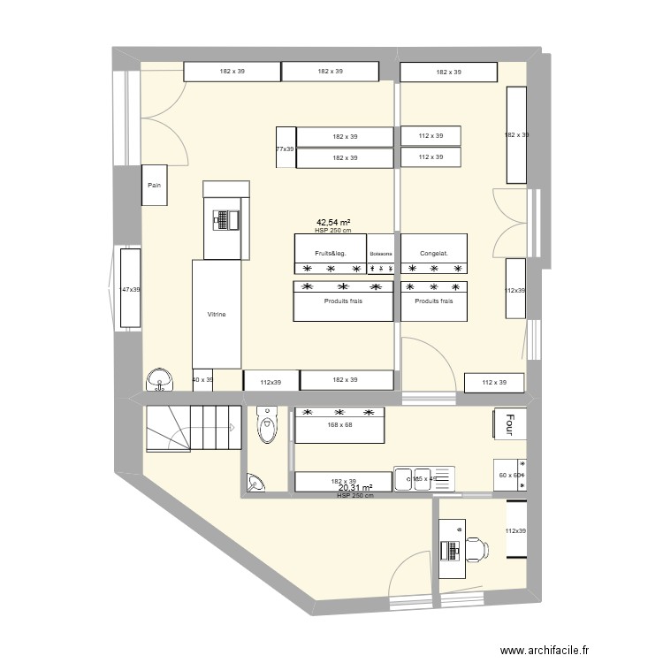 Epicerie aménagement 202502 V2. Plan de 2 pièces et 63 m2