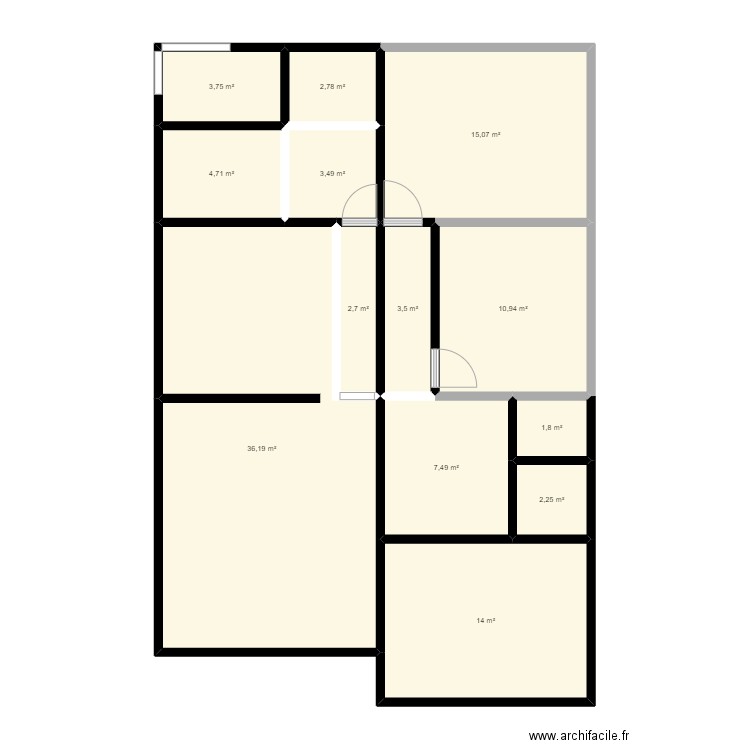 Extension. Plan de 13 pièces et 109 m2