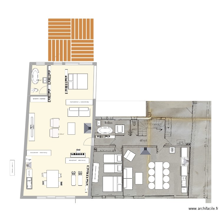 Loft sur garage v3. Plan de 2 pièces et 87 m2