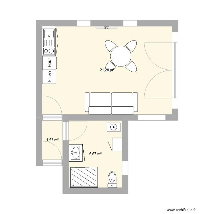 mimi. Plan de 3 pièces et 29 m2