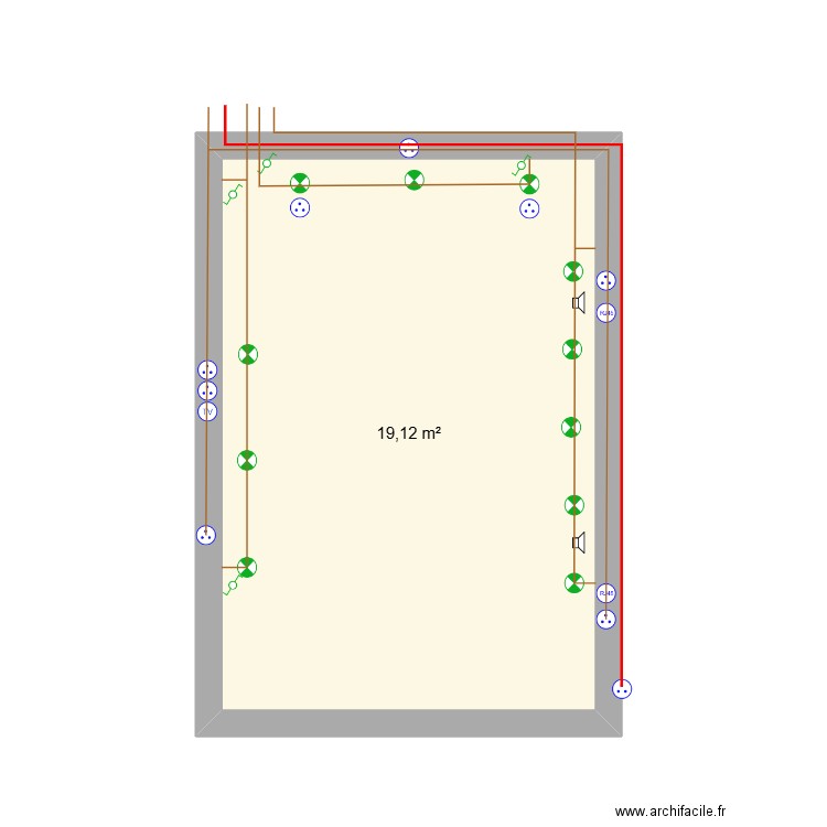 salon. Plan de 1 pièce et 19 m2