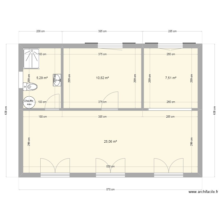 rose. Plan de 4 pièces et 49 m2