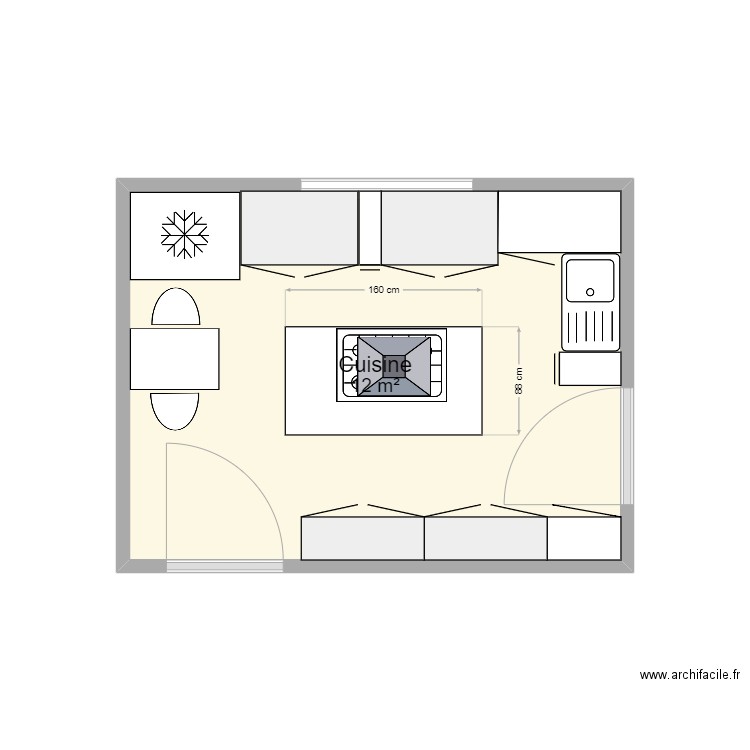 Plan cuisie. Plan de 1 pièce et 12 m2