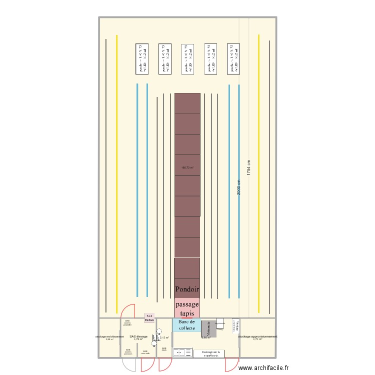 batiment élevage avec CEO. Plan de 6 pièces et 204 m2