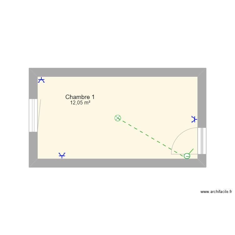 Chambre 1. Plan de 1 pièce et 12 m2