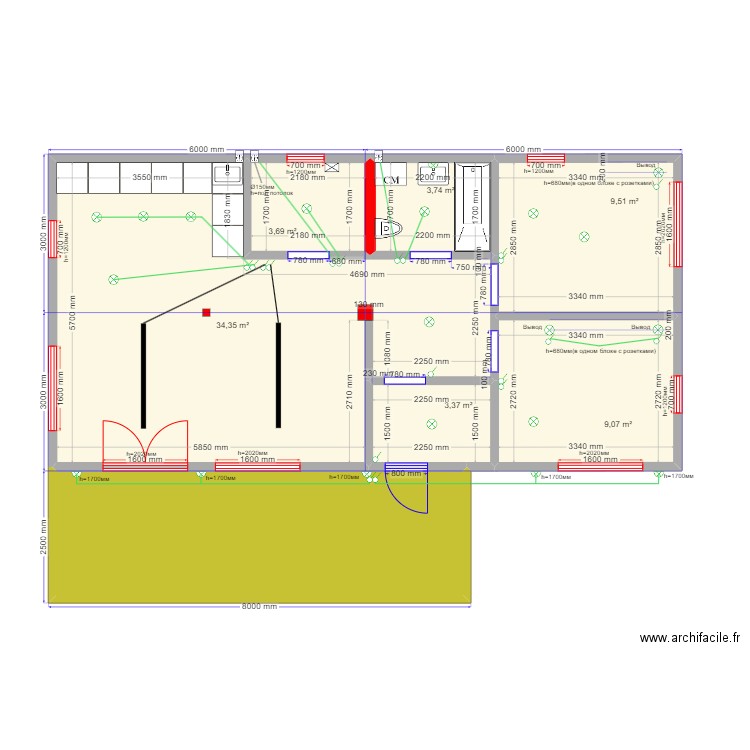 Онегин Барн св. Plan de 7 pièces et 82 m2