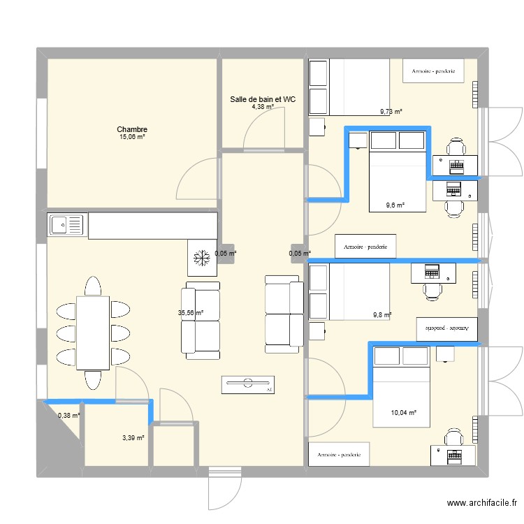  vierge. Plan de 13 pièces et 99 m2