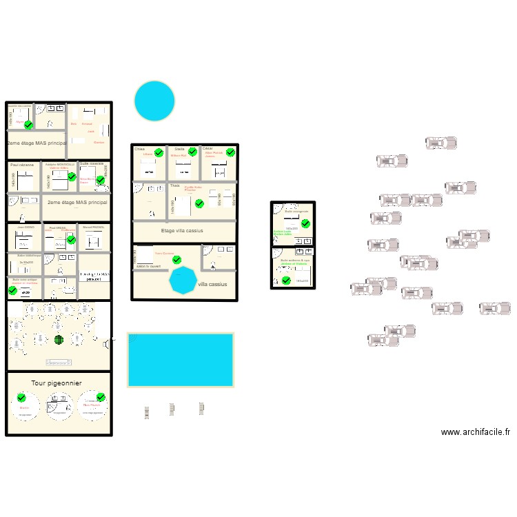 mariage. Plan de 23 pièces et 1298 m2