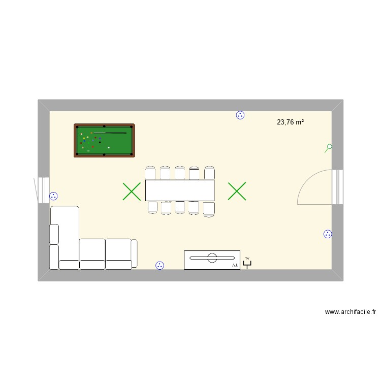 plazn. Plan de 1 pièce et 24 m2