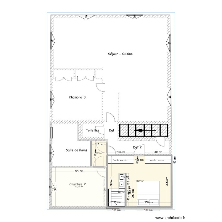 Plan Suite avec placard v3. Plan de 3 pièces et 35 m2