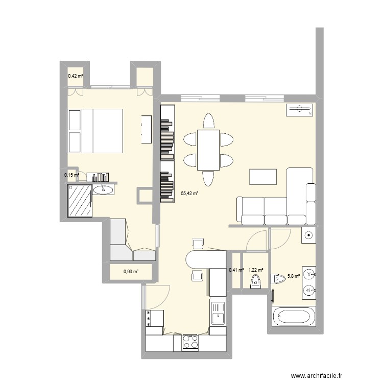 St.Maur. Plan de 7 pièces et 64 m2