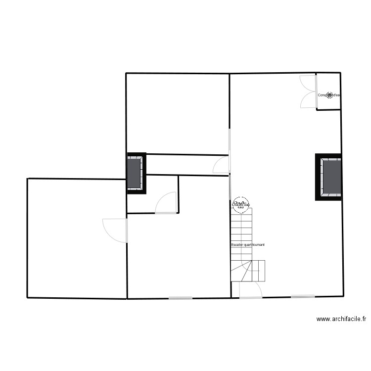 Plan 1 étage. Plan de 2 pièces et 64 m2