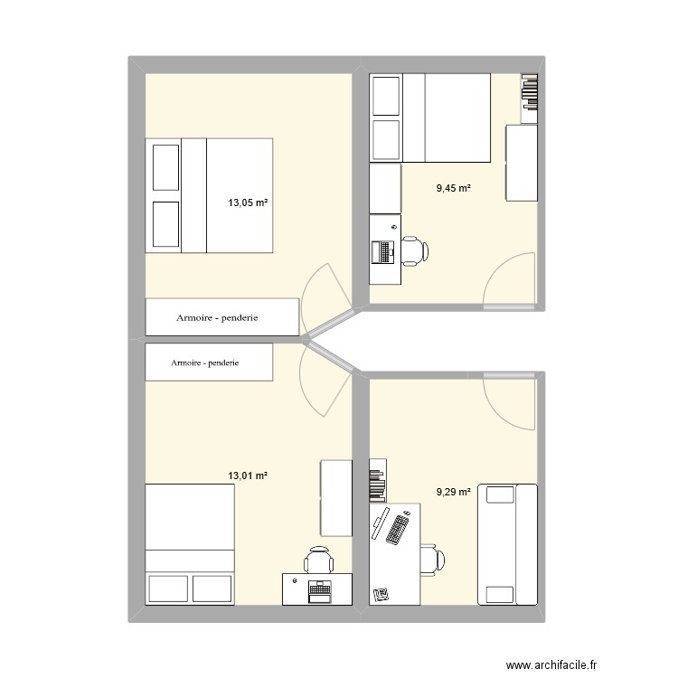 Extension2. Plan de 4 pièces et 45 m2