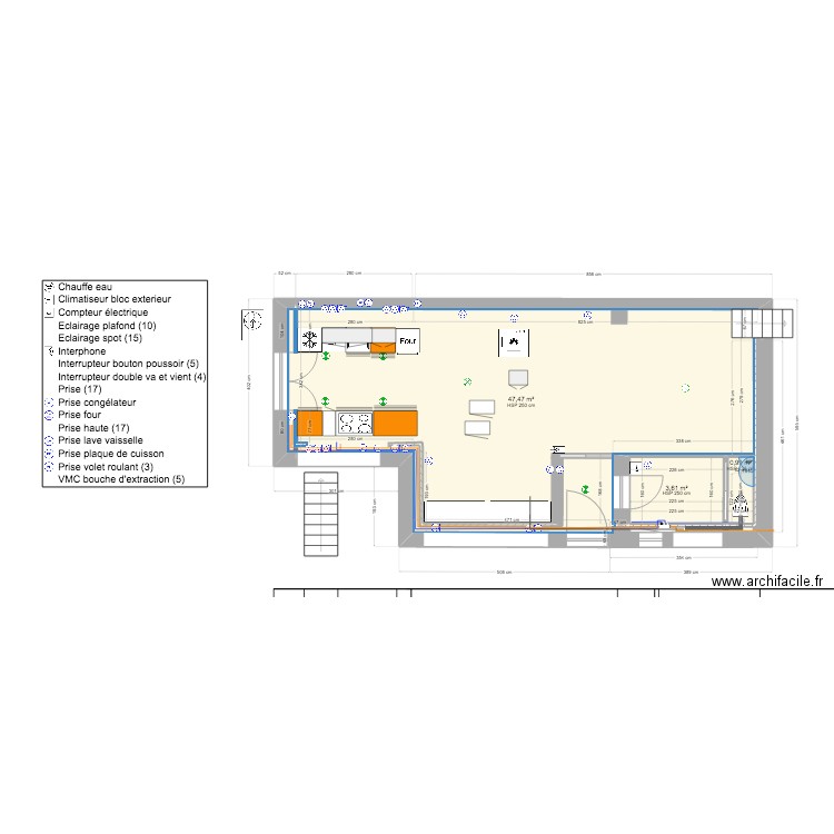 Cuisine arredo. Plan de 12 pièces et 83 m2