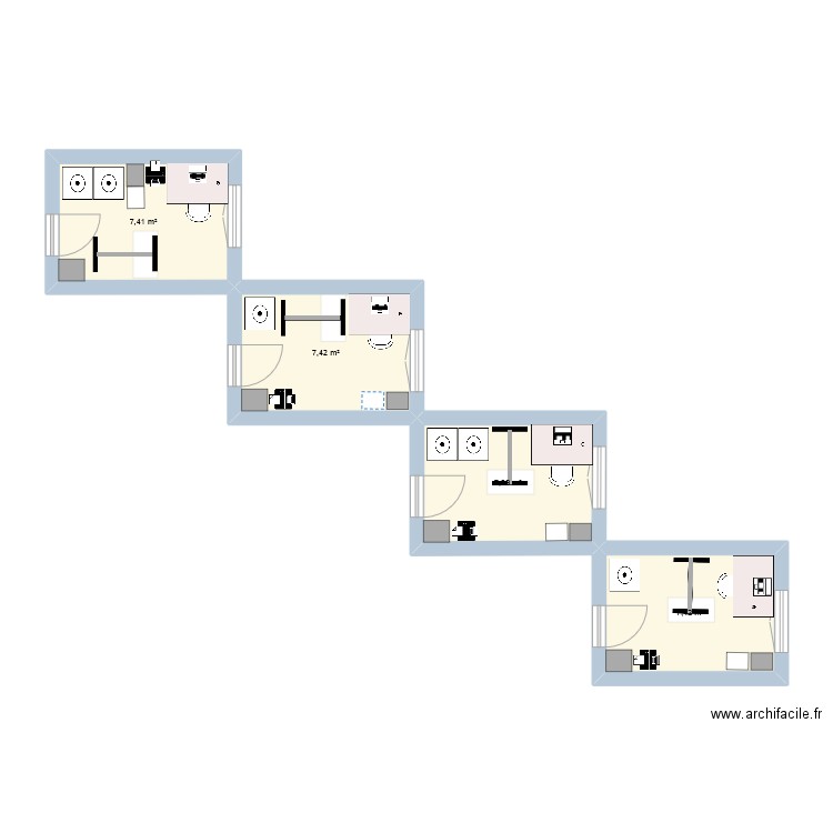 Bureau. Plan de 4 pièces et 30 m2