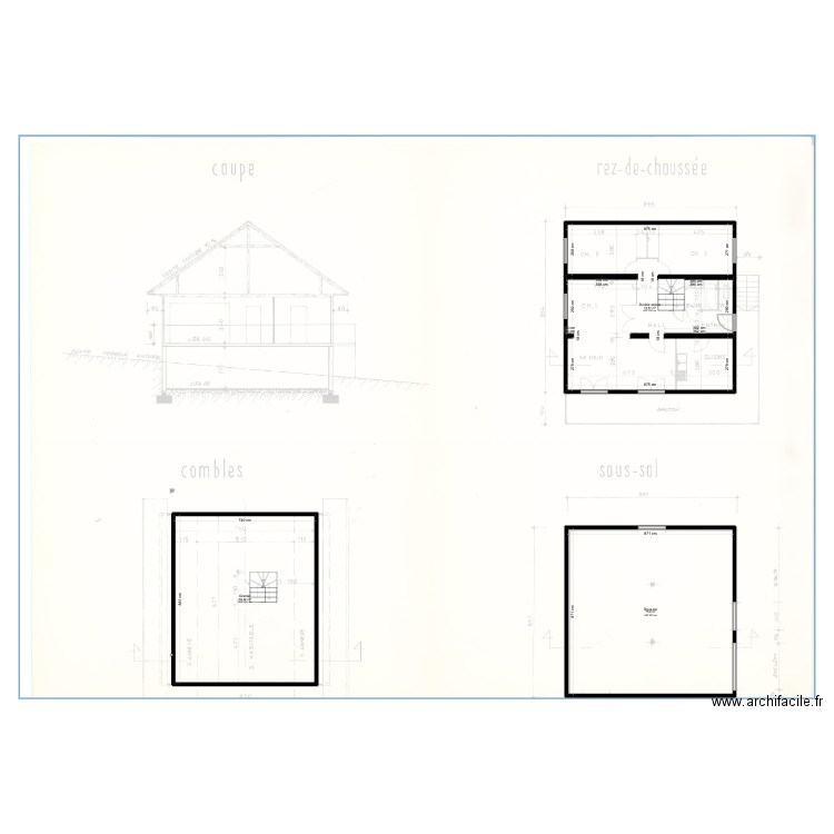 Esquisse base. Plan de 3 pièces et 216 m2