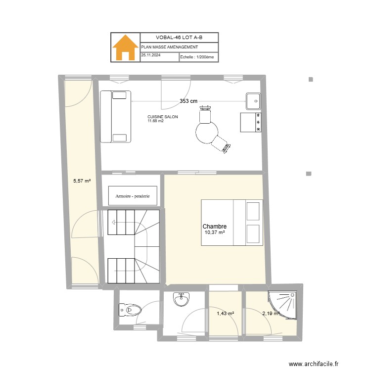 VOBAL46B. Plan de 4 pièces et 20 m2