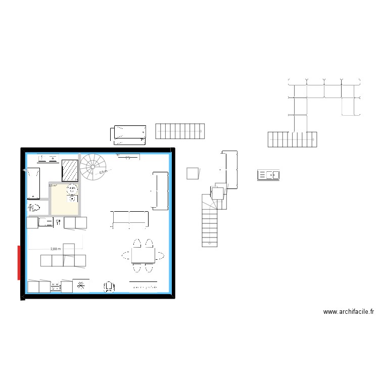 Pkuiygiuviyiuhiug87. Plan de 1 pièce et 3 m2