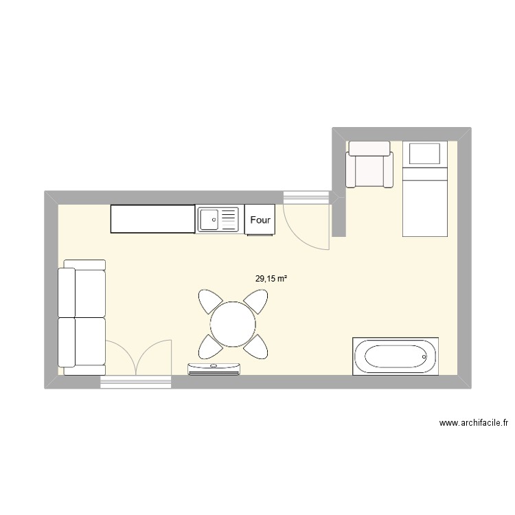 Plan appart'. Plan de 1 pièce et 29 m2