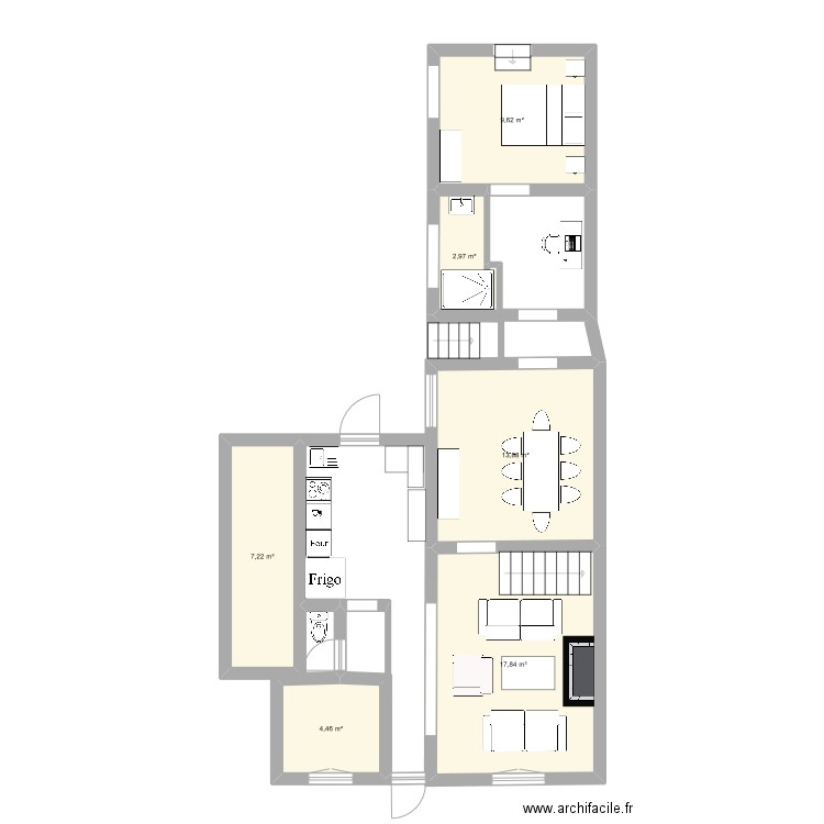 longué. Plan de 6 pièces et 56 m2