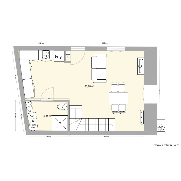 REZ DE CHAUSSE ST LARY. Plan de 2 pièces et 39 m2