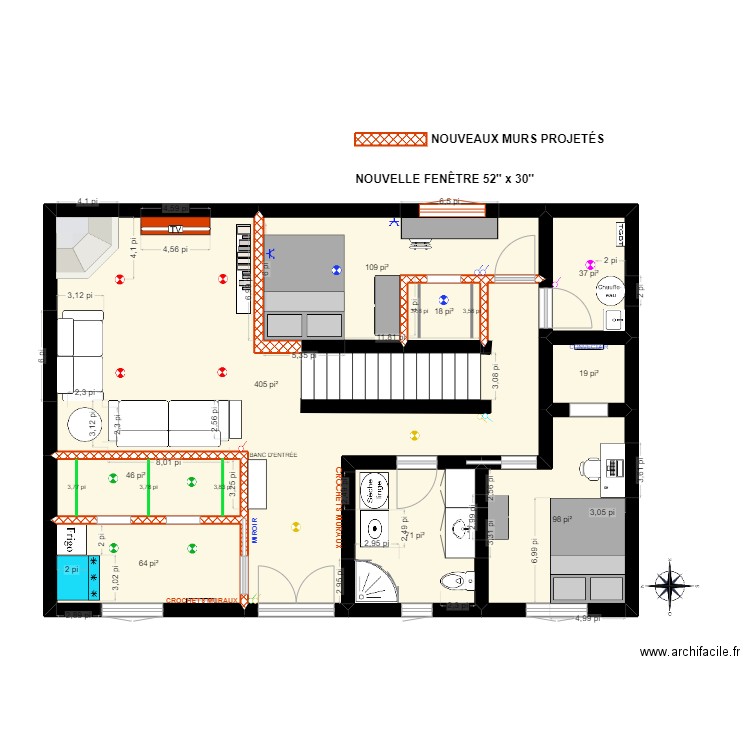 croquis Maison Toon - Sous-sol 1.7. Plan de 9 pièces et 80 m2