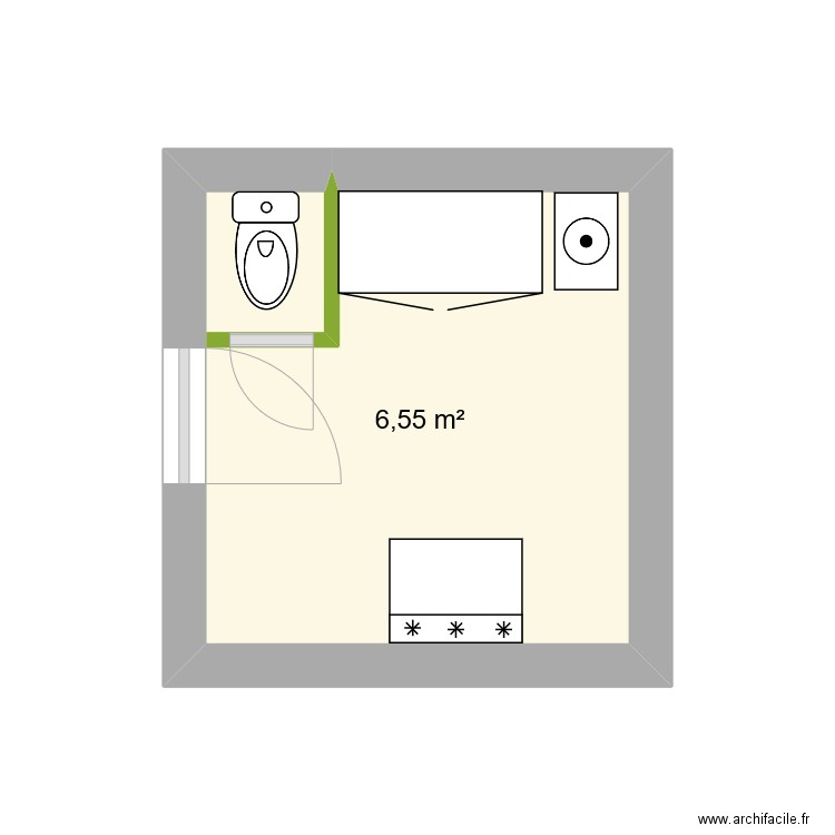 WC arrière cuisine. Plan de 1 pièce et 7 m2