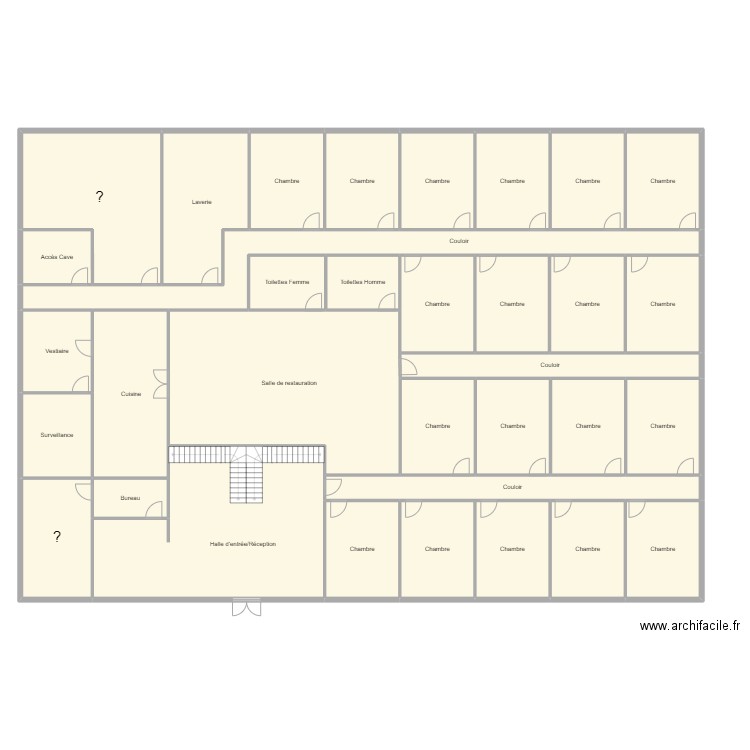 hotel. Plan de 34 pièces et 756 m2