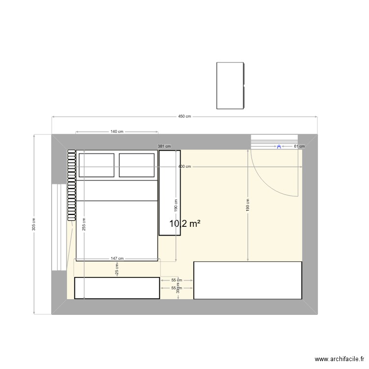 Chambre. Plan de 1 pièce et 10 m2