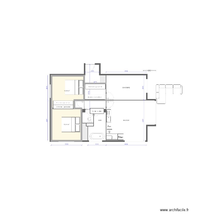 Verdun n°2. Plan de 2 pièces et 21 m2