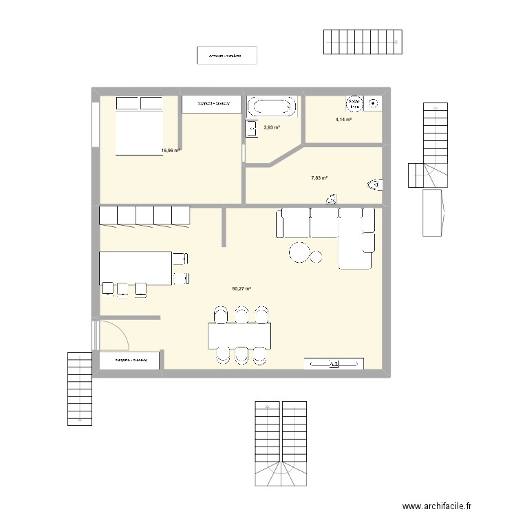 APPARTEMENT NIVEAU GRAND DUPLEX . Plan de 5 pièces et 83 m2