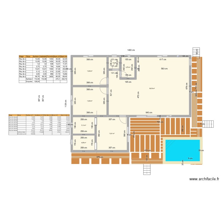 Maison principale Moorea Final Cotations sans meubles. Plan de 8 pièces et 112 m2