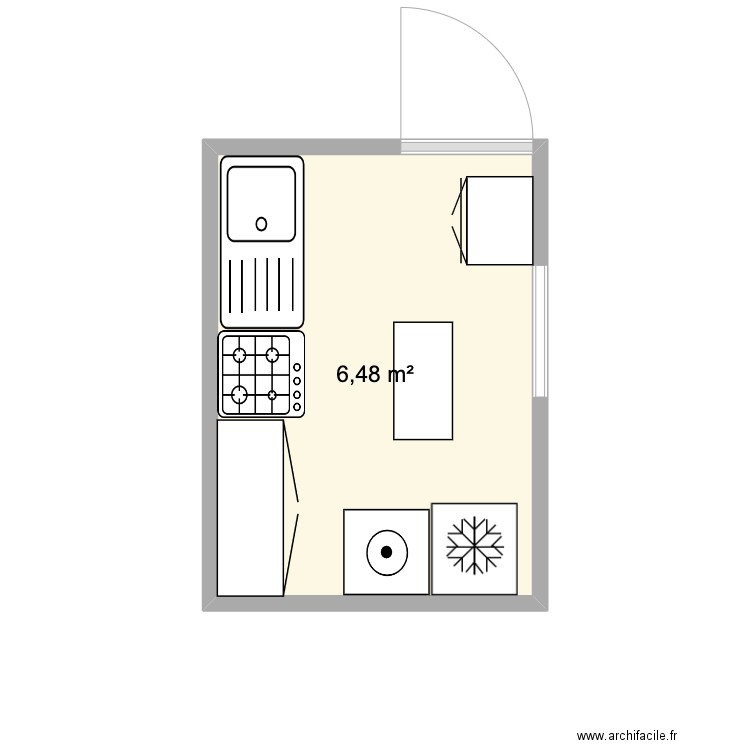 Cuisine. Plan de 1 pièce et 6 m2