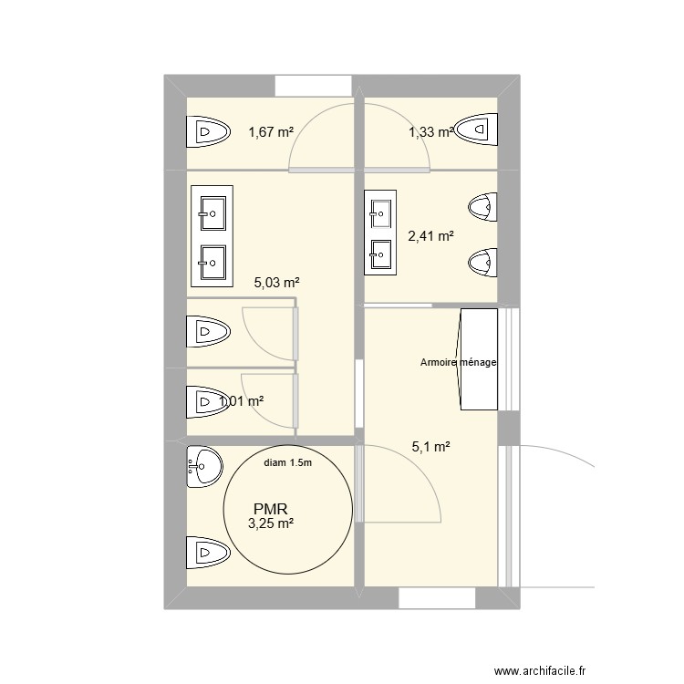 Plan V2. Plan de 8 pièces et 20 m2