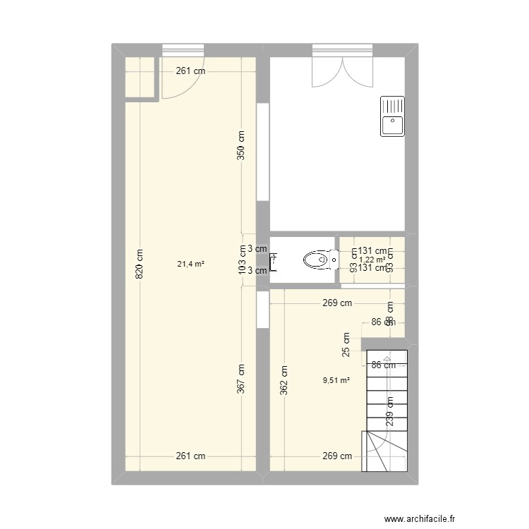 Maison. Plan de 3 pièces et 32 m2