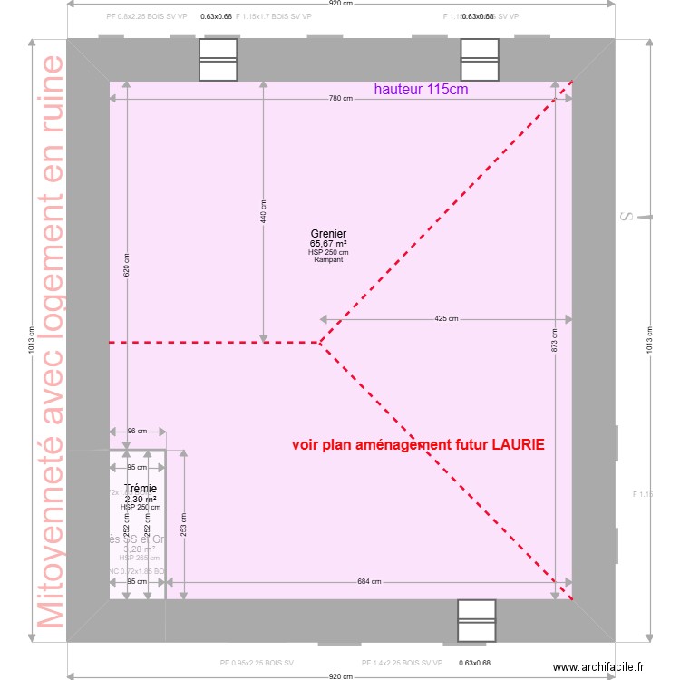 BARATEAU. Plan de 9 pièces et 134 m2