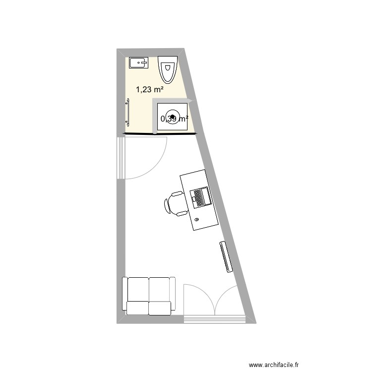 Petit Studio. Plan de 2 pièces et 2 m2