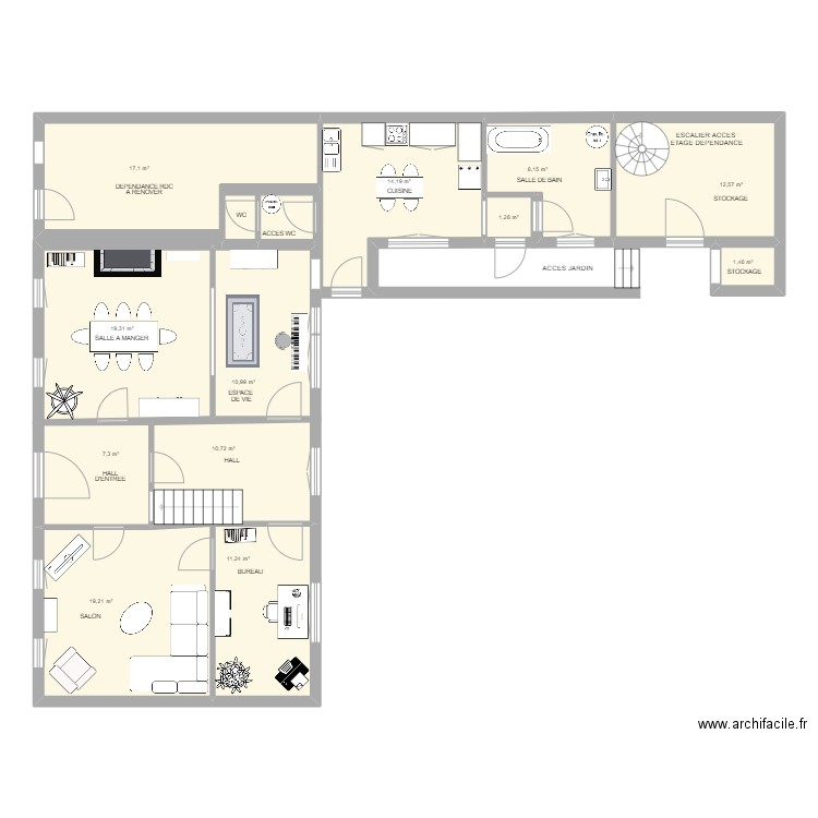 RDC BEAUVECHAIN. Plan de 14 pièces et 136 m2