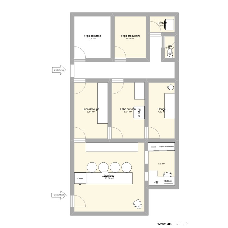 Boucherie. Plan de 9 pièces et 71 m2