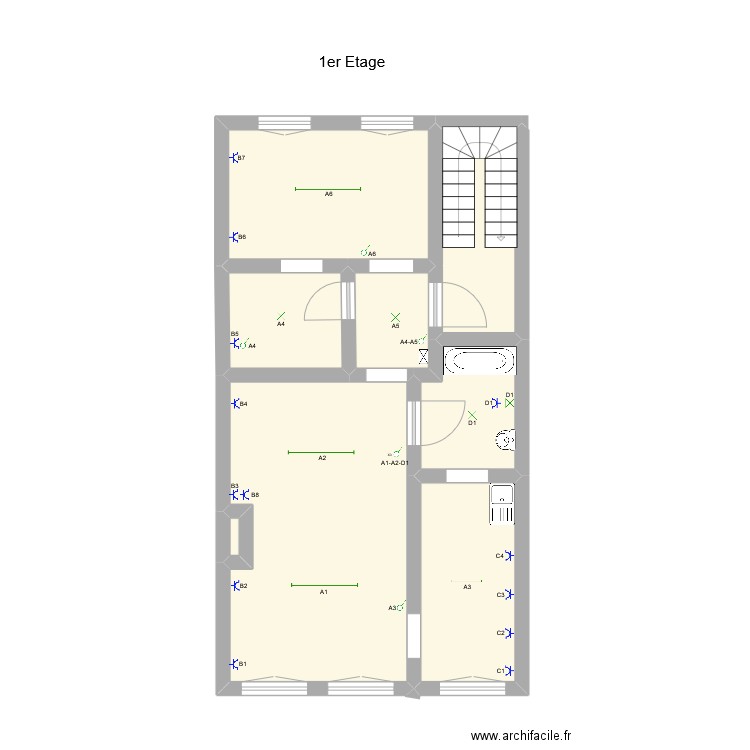 1er étage immeuble Sainte Marguerite. Plan de 8 pièces et 50 m2