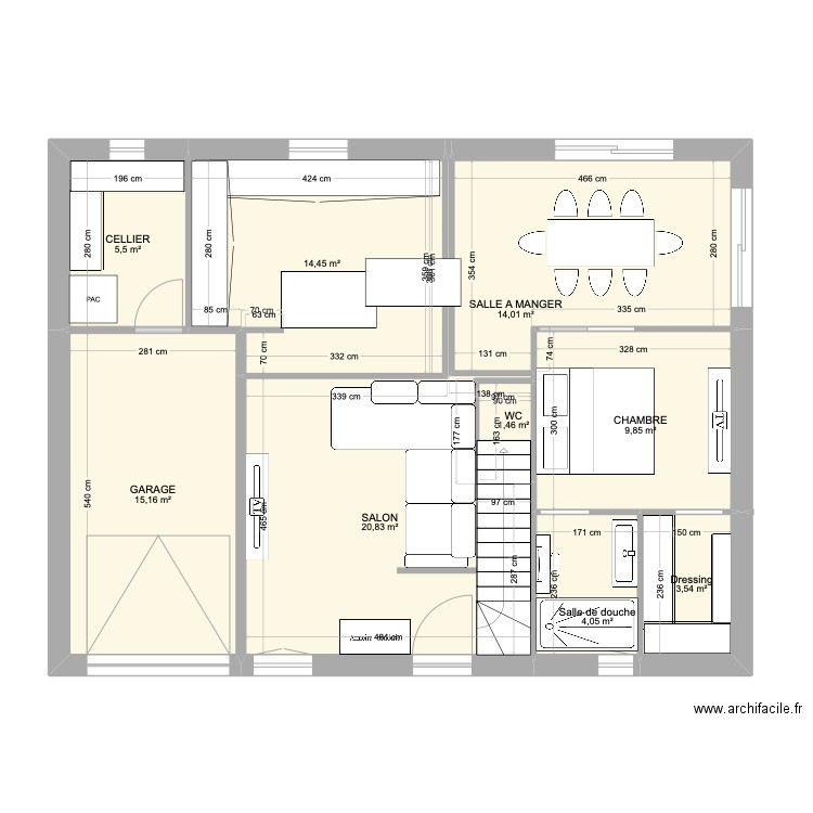 Plan maison 11X9. Plan de 9 pièces et 89 m2