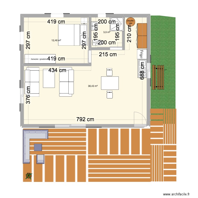 STUDIO COCOTERAIE. Plan de 3 pièces et 53 m2