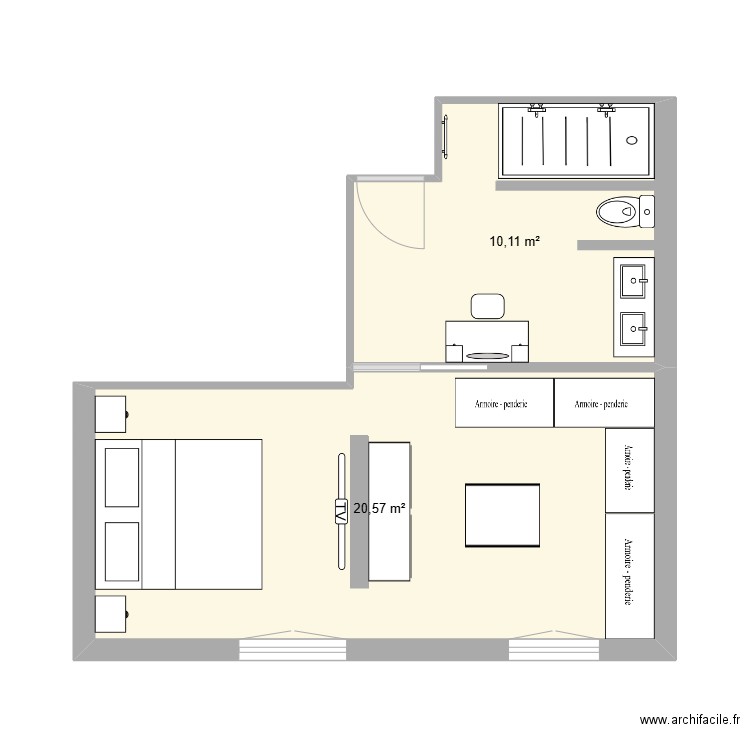 Chambre Essai 1. Plan de 2 pièces et 31 m2