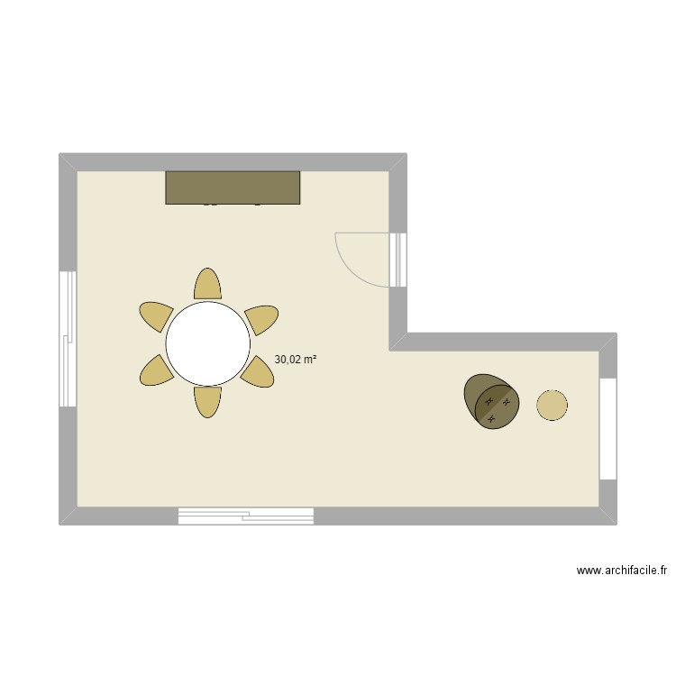 Salle à manger et espace repos. Plan de 1 pièce et 30 m2