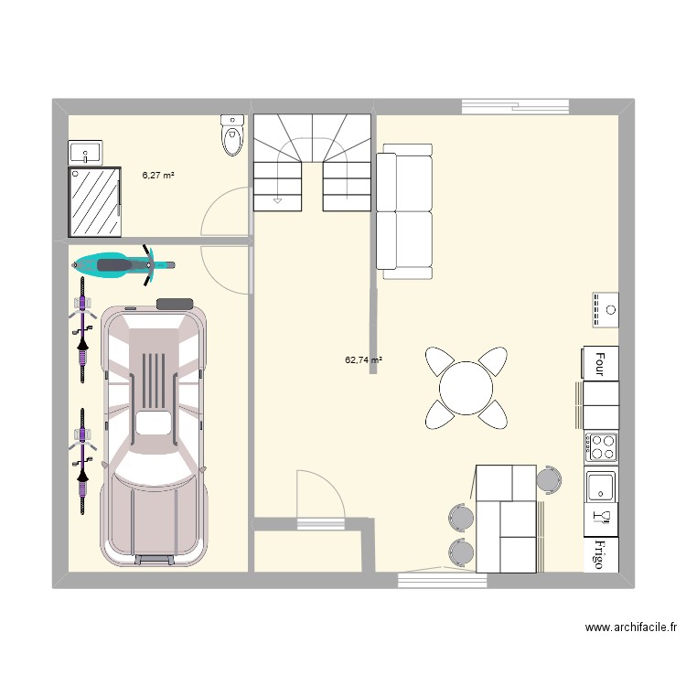 rez de chaussée saint nazaire. Plan de 2 pièces et 69 m2