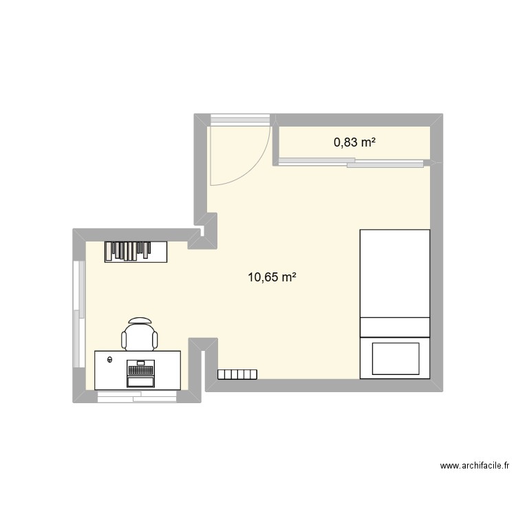 chambre Antonin. Plan de 2 pièces et 11 m2