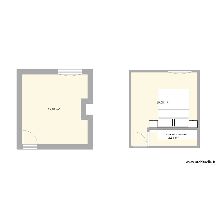 Chambre . Plan de 3 pièces et 25 m2