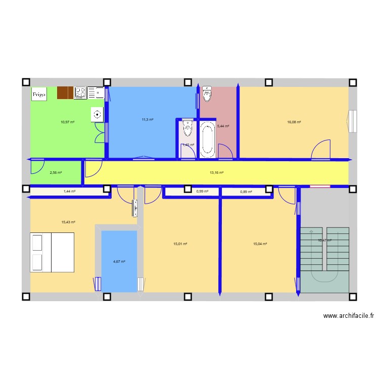 150MX10 BLUE2. Plan de 15 pièces et 125 m2